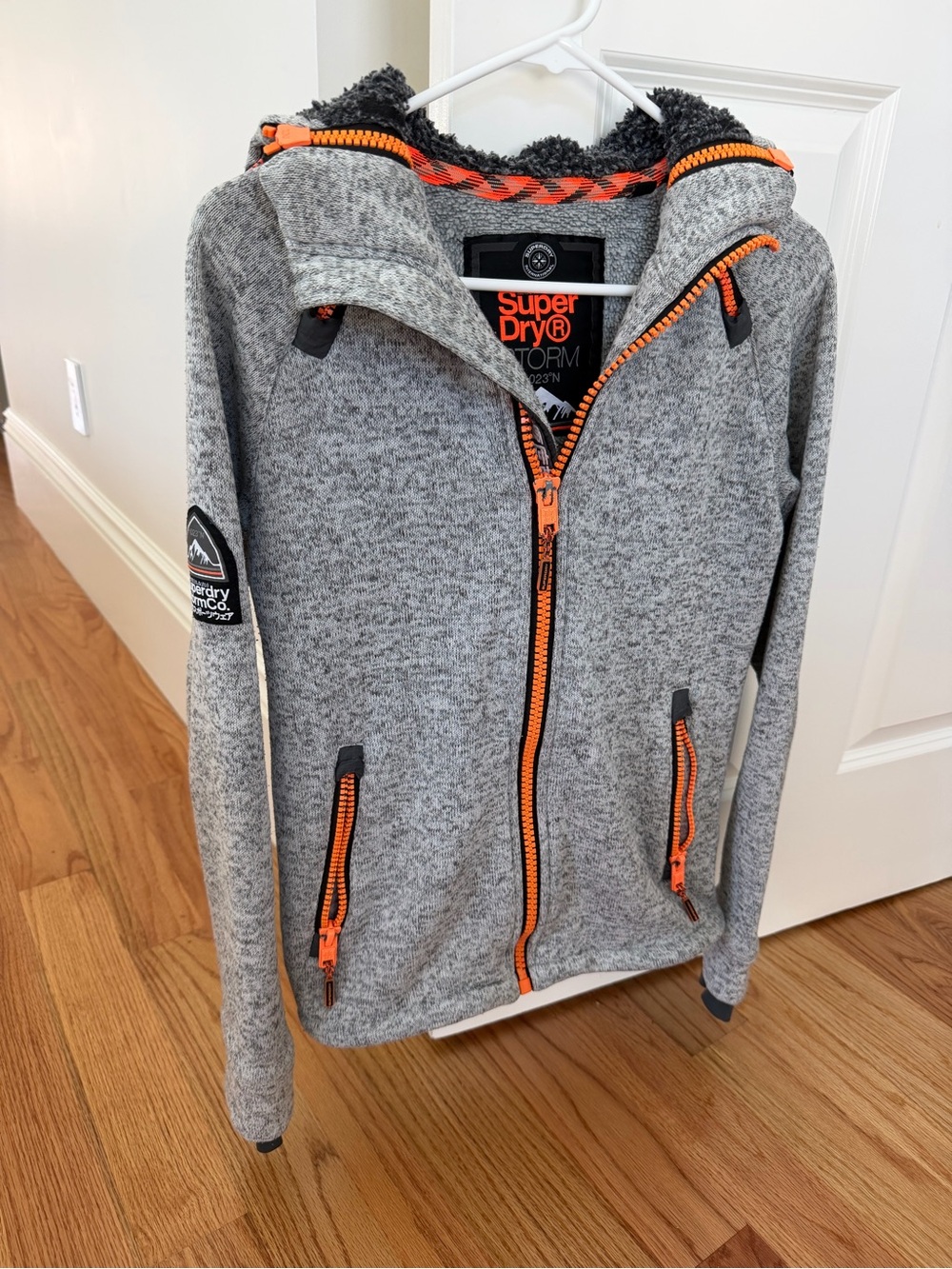 Superdry Storm Gray Hooded Jacket with Orange Zippers